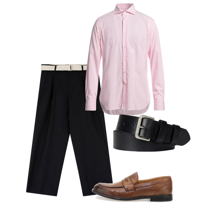 Outfit uomo - Pink and black. Stile Casual per Serata speciale. Abbinamento con camicie, pantaloni, cinture, scarpe stringate.