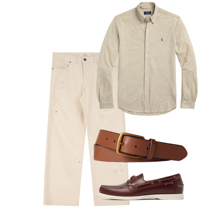 Outfit uomo - Avorio giugno. Stile Casual per Tutti i giorni. Abbinamento con pantaloni, cinture, camicie, scarpe stringate.