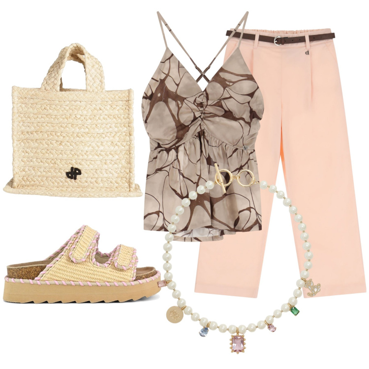 Outfit donna - Total look #2181808. Stile Boho per Tutti i giorni. Abbinamento con borse a mano, canottiere, pantaloni, ciondoli, sandali.