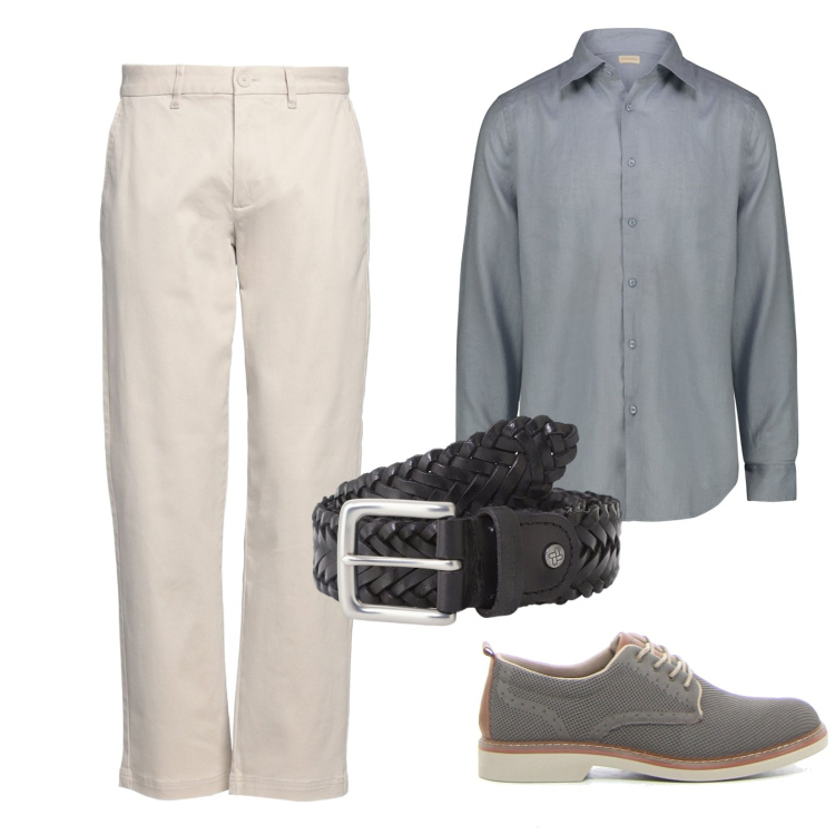 Outfit uomo - "Uscita free". Stile Casual per Tutti i giorni. Abbinamento con pantaloni chino, cinture, camicie, scarpe stringate.