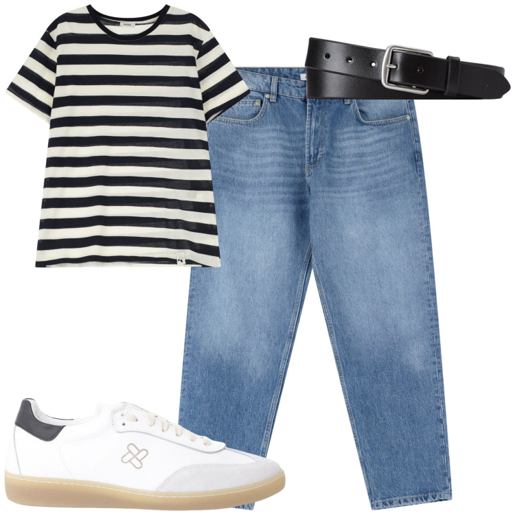 Outfit uomo - City. Stile Casual per Tutti i giorni. Abbinamento con jeans, sneakers, t-shirt, cinture.
