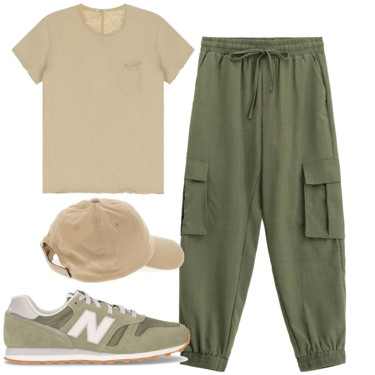 Outfit uomo - City. Stile Casual per Tutti i giorni. Abbinamento con pantaloni cargo, t-shirt, cappelli, sneakers.