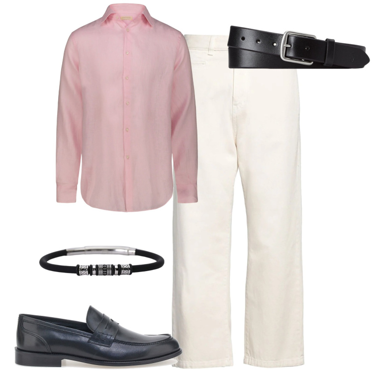 Outfit uomo - City. Stile Urban per Tutti i giorni. Abbinamento con jeans dritti, braccialetti, cinture, camicie, scarpe stringate.