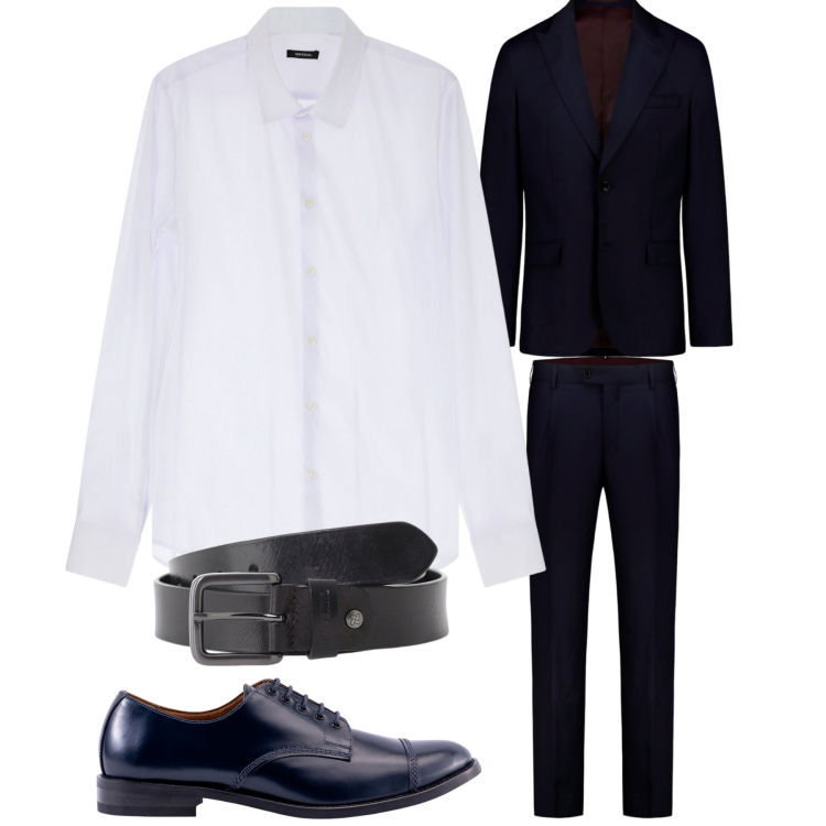 Outfit uomo - Abito blu. Stile Business/Elegante per Cerimonia. Abbinamento con cinture, camicie, scarpe stringate, abiti.