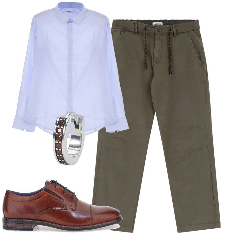 Outfit uomo - City. Stile Business/Elegante per Tutti i giorni. Abbinamento con orecchini, pantaloni, camicie, scarpe stringate.