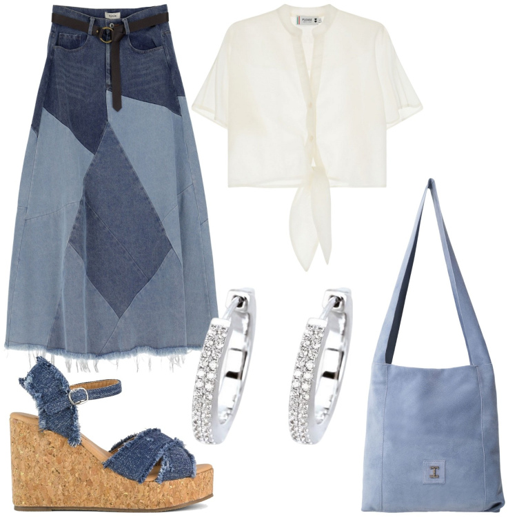 Outfit donna - Stile bohemien. Stile Boho per Serata fuori. Abbinamento con orecchini, camicie a manica corta, borse a tracolla, gonne longuette, zeppe.