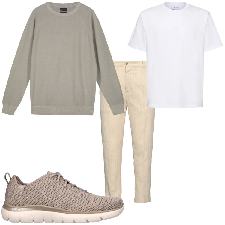 Outfit uomo - Maglia girocollo per la sera. Stile Urban per Tutti i giorni. Abbinamento con pantaloni, sneakers, maglieria, t-shirt.