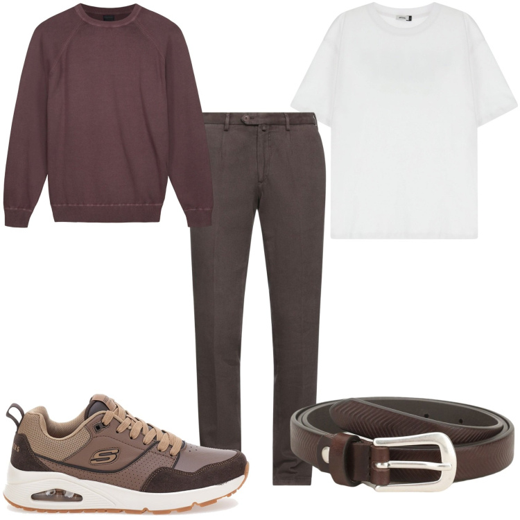 Outfit uomo - Maglia girocollo e la serata inizia. Stile Trendy per Serata speciale. Abbinamento con pantaloni, cinture, t-shirt, sneakers, maglieria.