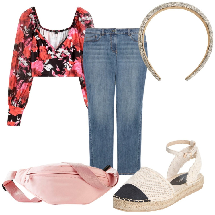Outfit donna - Total look #2181894. Stile Casual per Tutti i giorni. Abbinamento con bluse, marsupi, cerchietti, espadrillas, jeans skinny.