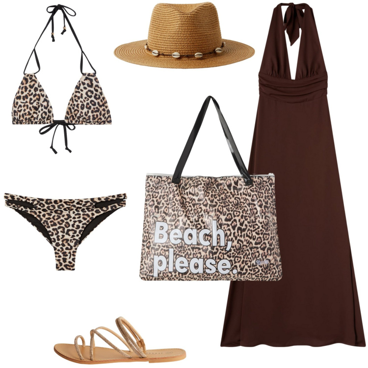 Outfit donna - Terranova Summer Vibes. Stile Trendy per Mare. Abbinamento con bikini, borse tote, vestiti lunghi, bikini, sandali, cappelli.