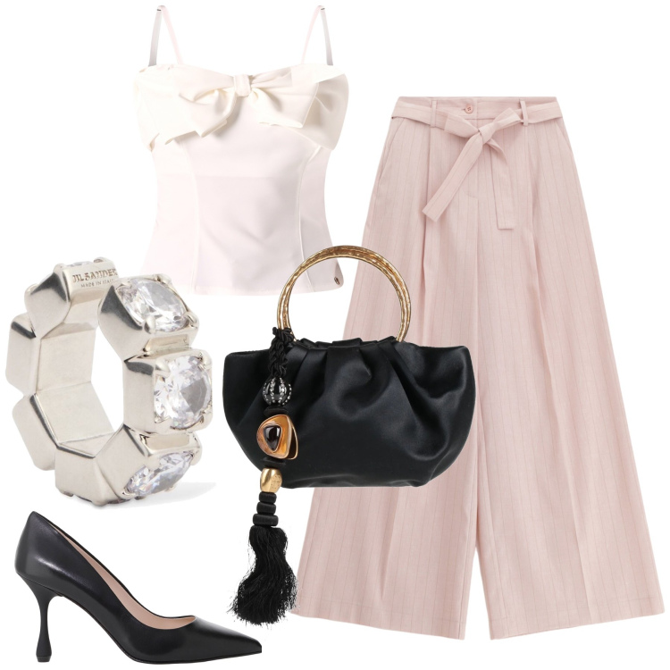 Outfit donna - Total look #2181934. Stile Chic per Cerimonia. Abbinamento con borse a mano, canottiere, pantaloni, décolleté, orecchini.