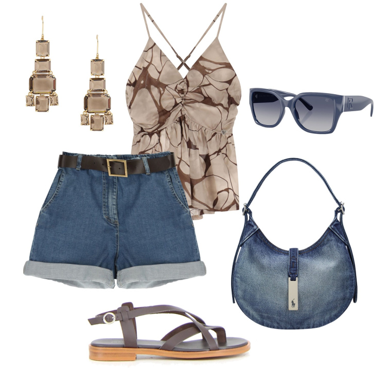 Outfit donna - Shorts Please !. Stile Casual per Tutti i giorni. Abbinamento con bermuda, canottiere, borse a spalla, occhiali da sole, orecchini, sandali.