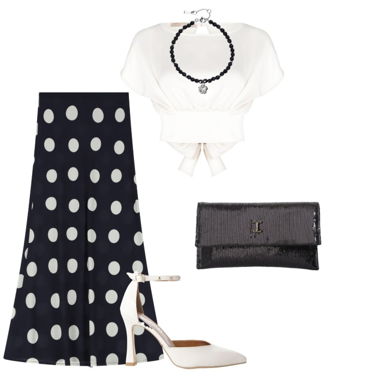 Outfit donna - Cerimonia di giugno. Stile Bon Ton per Cerimonia. Abbinamento con bluse, braccialetti, borse a tracolla, décolleté, gonne lunghe.