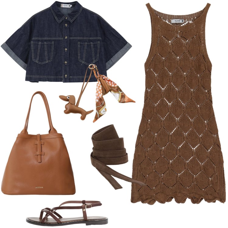 Outfit donna - Estate, Please!. Stile Casual per Tutti i giorni. Abbinamento con vestiti corti, blazer, borse tote, sandali, cinture, portachiavi.