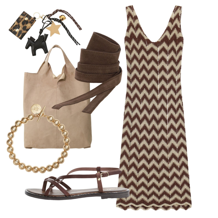 Outfit donna - Please - Drive me to the sea!. Stile Trendy per Tutti i giorni. Abbinamento con vestiti midi/longuette, sandali, cinture, shopping bag, portachiavi, braccialetti.