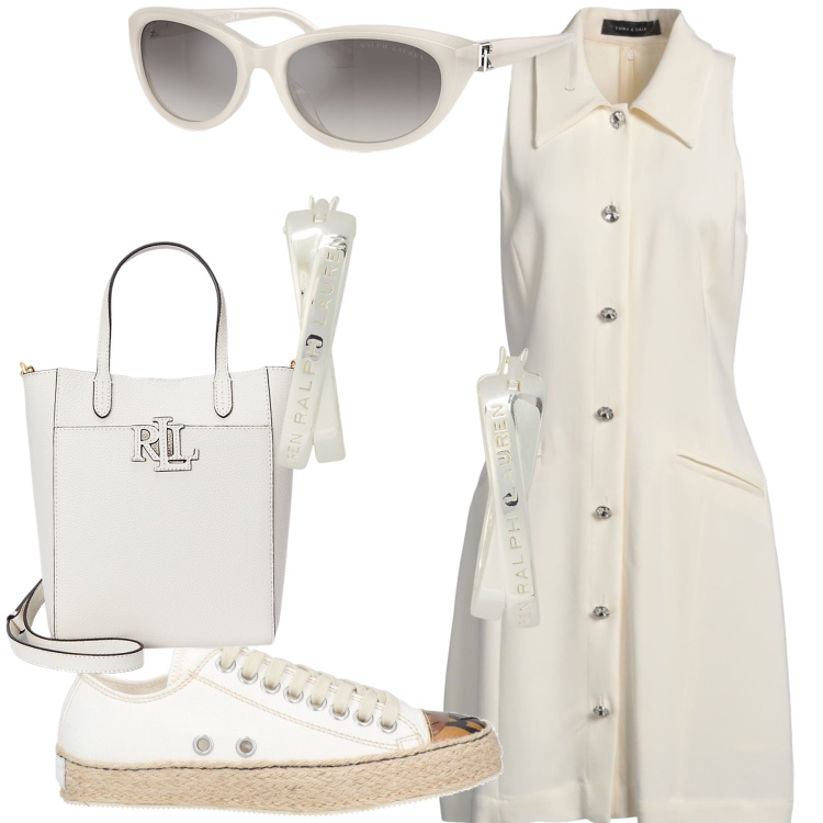 Outfit donna - In campagna per pranzo. Stile Trendy per Tutti i giorni. Abbinamento con vestiti corti, espadrillas, occhiali da sole, orecchini, borse tote.