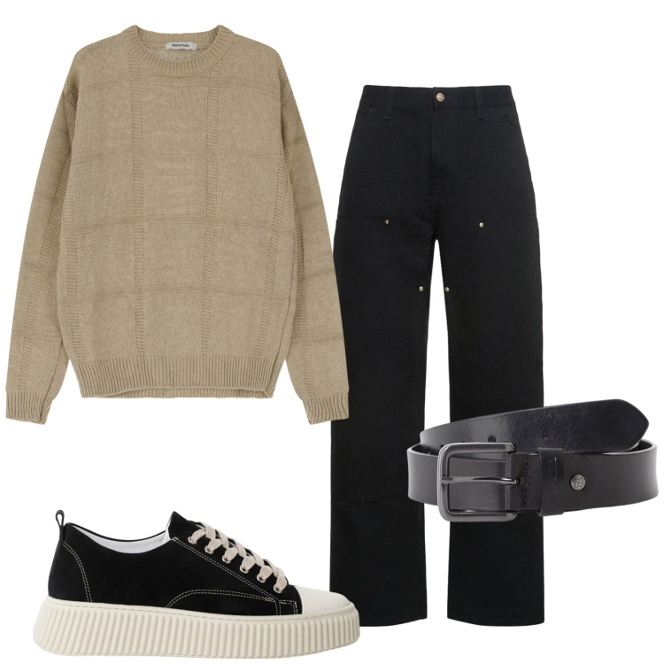 Outfit uomo - Maglia in cotone. Stile Casual per Tutti i giorni. Abbinamento con sneakers, pullovers, cinture, jeans.