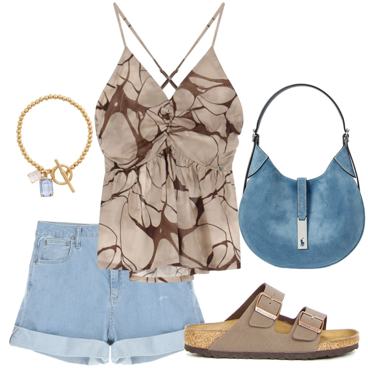 Outfit donna - Please - Drive me to the sea!. Stile Glamour per Mare. Abbinamento con shorts, canottiere, braccialetti, borse a spalla, ciabatte.
