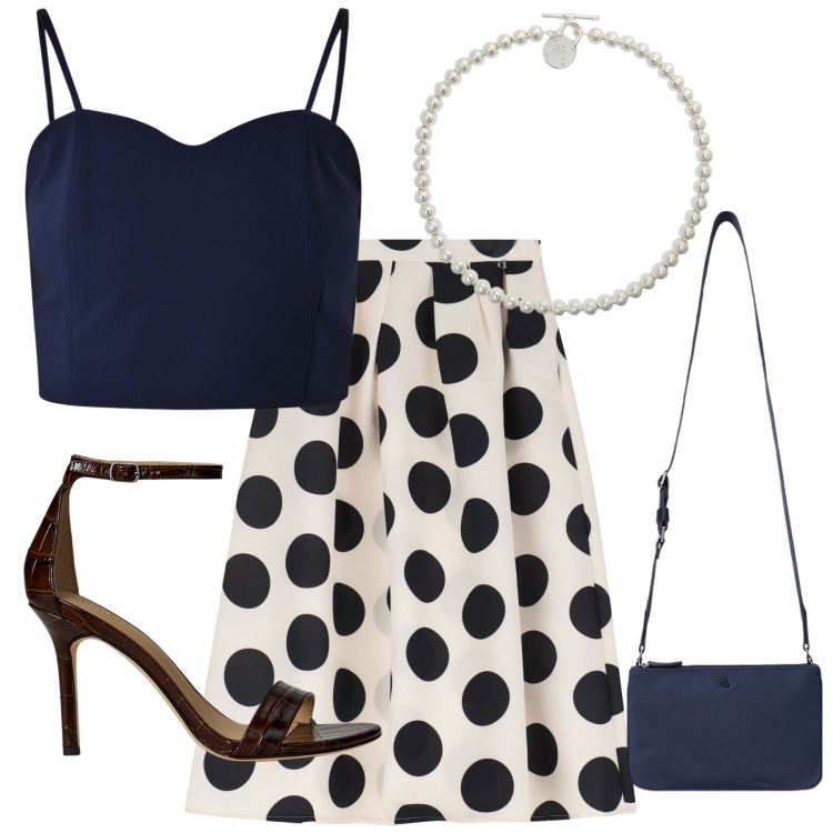 Outfit donna - Classico bianco&nero. Stile Bon Ton per Tutti i giorni. Abbinamento con canottiere, gonne longuette, collane, borse a tracolla, sandali in pelle.