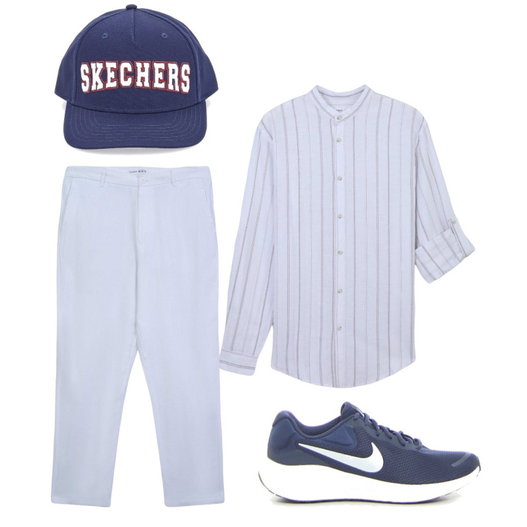 Outfit uomo - Casual ma raffinato. Stile Casual per Tutti i giorni. Abbinamento con camicie, pantaloni chino, cappelli, sneakers.