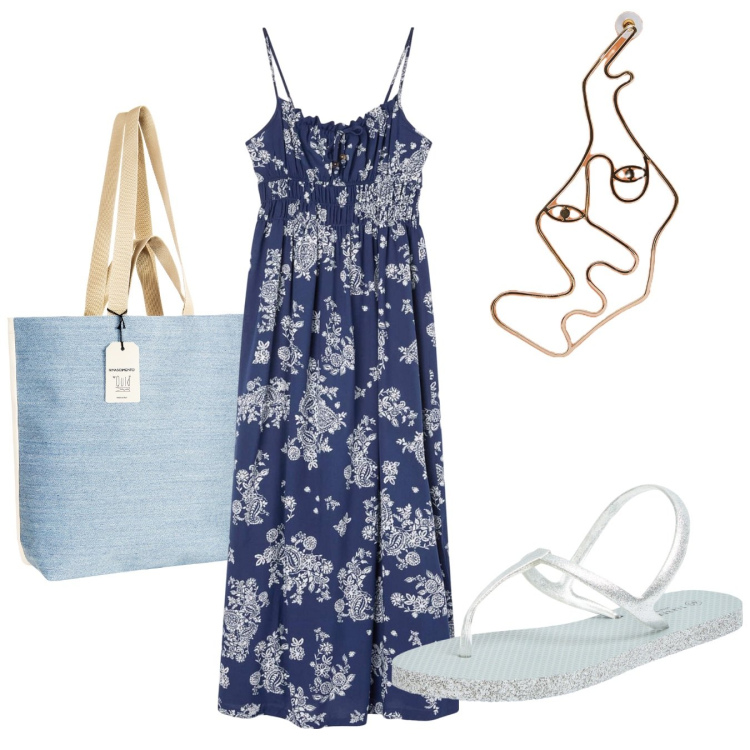 Outfit donna - Total look #2182233. Stile Boho per Tutti i giorni. Abbinamento con sandali, vestiti lunghi, borse tote, orecchini.
