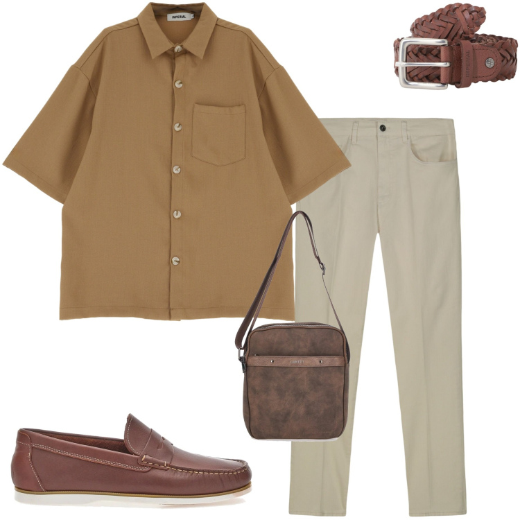 Outfit uomo - In ufficio. Stile Urban per Ufficio. Abbinamento con camicie a manica corta, cinture, scarpe stringate, portafogli, pantaloni.