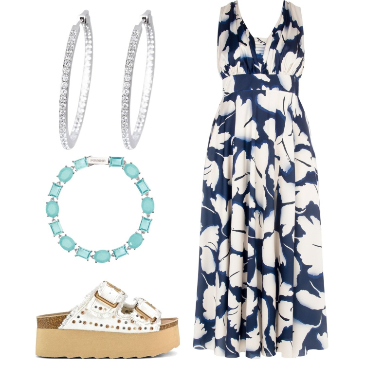 Outfit donna - Total look #2182241. Stile Casual chic per Tutti i giorni. Abbinamento con orecchini, braccialetti, vestiti lunghi, sandali.