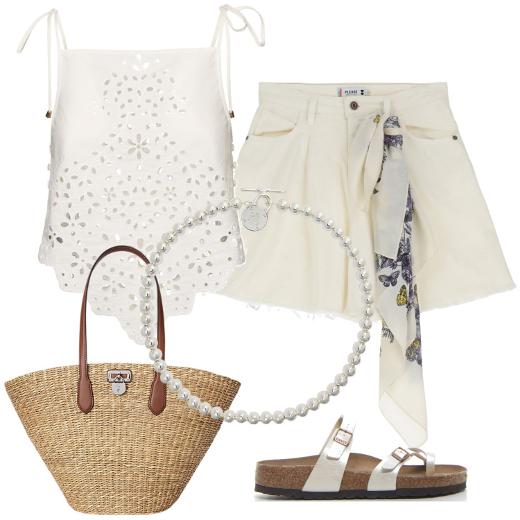 Outfit donna - Total look #2182275. Stile Casual chic per Tutti i giorni. Abbinamento con shorts, collane, borse tote, infradito, top.