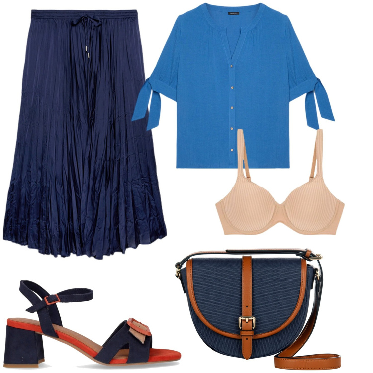 Outfit donna - Coordinati leggeri e chic. Stile Basic per Tutti i giorni. Abbinamento con borse a tracolla, reggiseni, camicie, gonne lunghe, sandali col tacco.