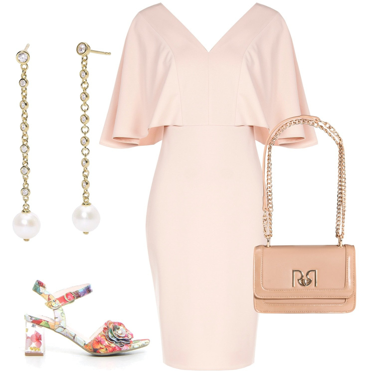 Outfit donna - Pink. Stile Chic per Cerimonia. Abbinamento con vestiti a tubino, borse a tracolla, orecchini, sandali col tacco.