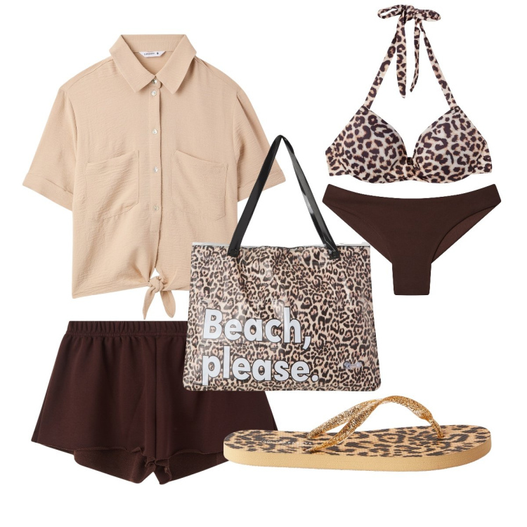 Outfit donna - Maculato per stupire. Stile Etnico per Mare. Abbinamento con camicie a manica corta, borse tote, bikini, shorts, infradito, bikini.