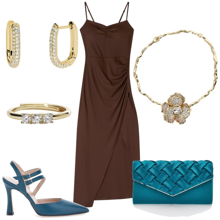 Outfit donna - Cerimonia. Stile Glamour per Cerimonia. Abbinamento con vestiti lunghi, anelli, orecchini, collane, décolleté, borse a tracolla.