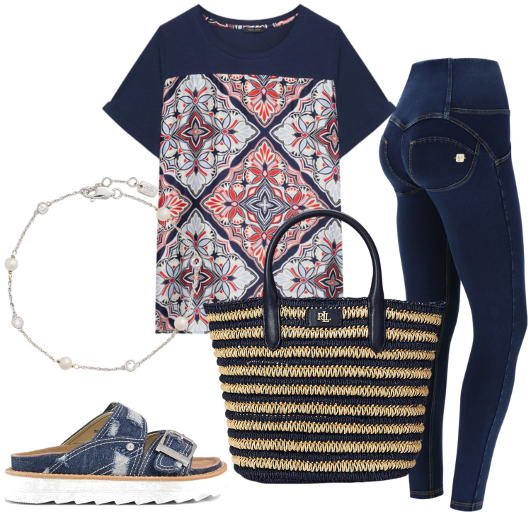Outfit donna - Total look #2182319. Stile Casual per Tutti i giorni. Abbinamento con jeggings, borse tote, braccialetti, t-shirt, sandali.