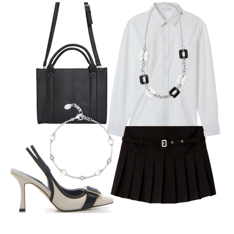 Outfit donna - Total look #2182334. Stile Bon Ton per Ufficio. Abbinamento con borse tote, minigonne, camicie, braccialetti, collane, décolleté.