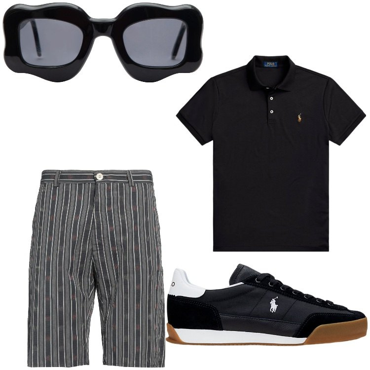 Outfit uomo - Estate in simpatia. Stile Casual per Tutti i giorni. Abbinamento con shorts, polo, sneakers, occhiali da sole.