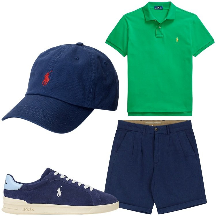 Outfit uomo - Come Sinner. Stile Casual per Tutti i giorni. Abbinamento con bermuda, cappelli, polo, sneakers.