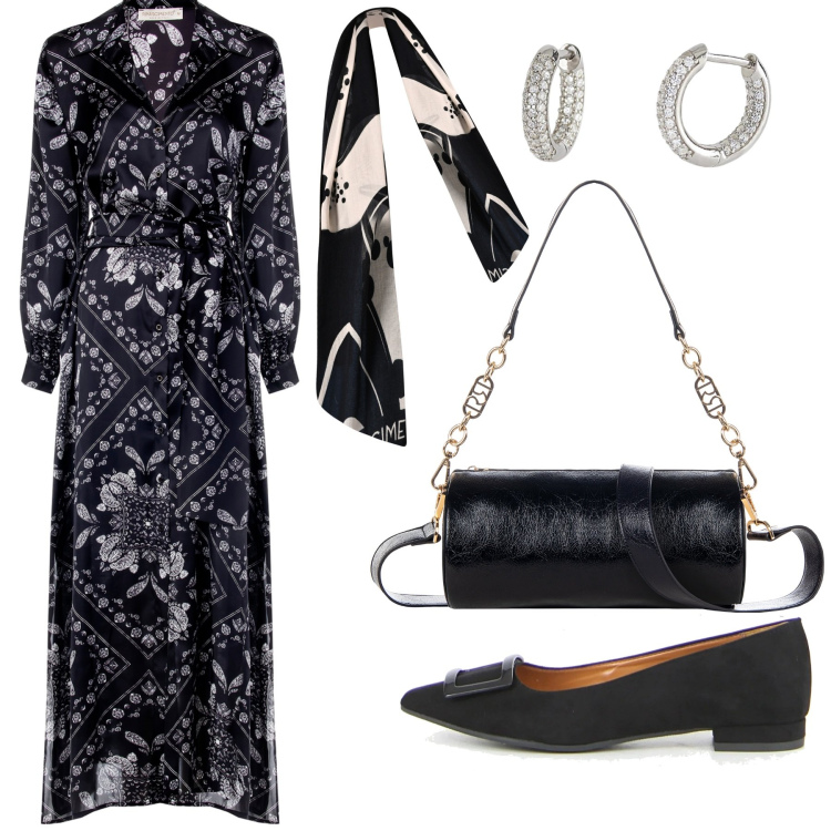 Outfit donna - Total look #2182372. Stile Casual chic per Ufficio. Abbinamento con orecchini, sciarpe, vestiti, borse a mano, ballerine.