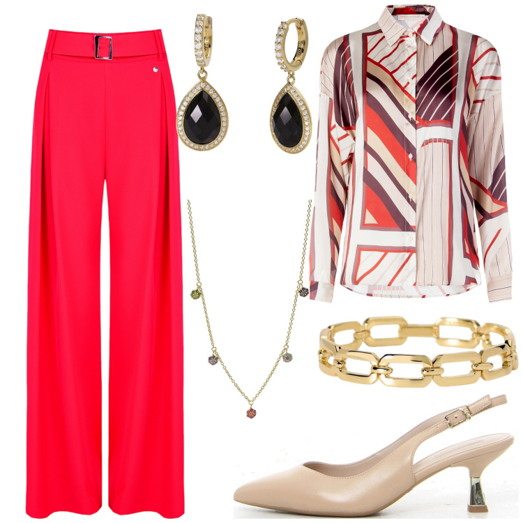 Outfit donna - Total look #2182383. Stile Chic per Cerimonia. Abbinamento con orecchini, ciondoli, braccialetti, pantaloni, camicie, décolleté.