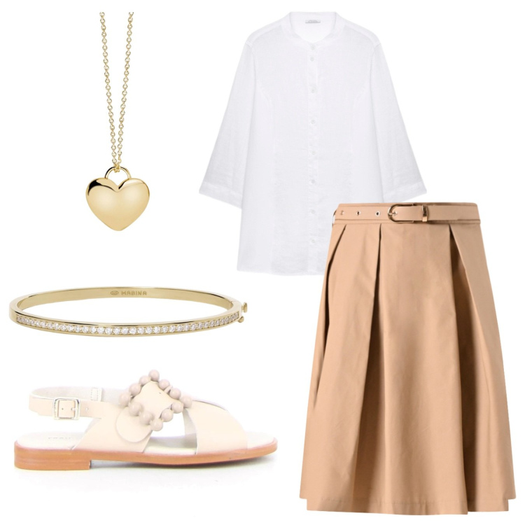 Outfit donna - Total look #2182389. Stile Casual per Tutti i giorni. Abbinamento con braccialetti, collane, gonne longuette, camicie, sandali.