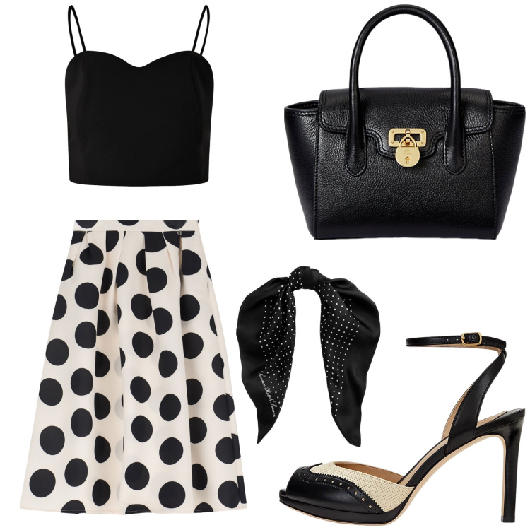 Outfit donna - Total look #2182394. Stile Vintage retrò per Serata fuori. Abbinamento con top, gonne longuette, foulard, borse a mano, sandali in pelle.