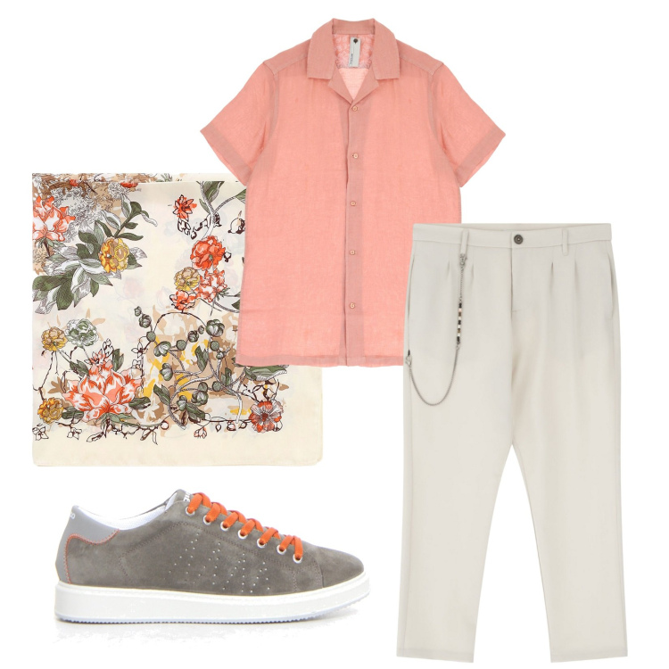 Outfit uomo - Colori!. Stile Casual per Tutti i giorni. Abbinamento con pantaloni, camicie a manica corta, sciarpe e foulard, sneakers.