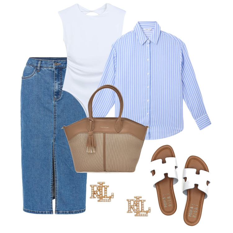 Outfit donna - Body sotto la camicia. Stile Urban per Tutti i giorni. Abbinamento con gonne lunghe, camicie, body, orecchini, borse tote, ciabatte.