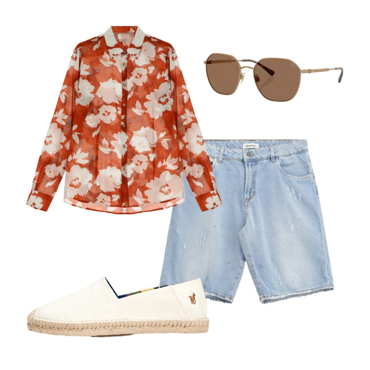 Outfit uomo - Camicia fantasia!. Stile Casual per Mare. Abbinamento con bermuda, camicie, occhiali da sole, espadrillas.