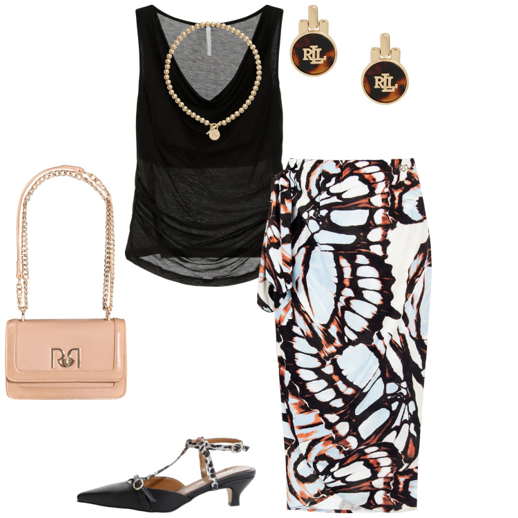 Outfit donna - Total look #2182523. Abbinamento con gonne longuette, borse a tracolla, top, décolleté, collane, orecchini.