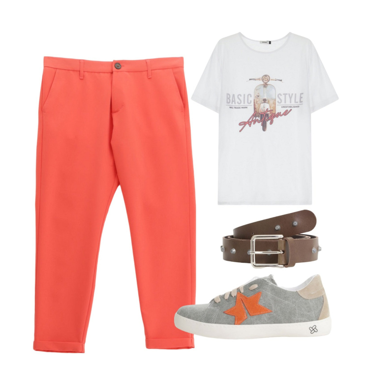 Outfit uomo - Colore vivace!. Stile Urban per Mare. Abbinamento con pantaloni, sneakers, t-shirt, cinture.