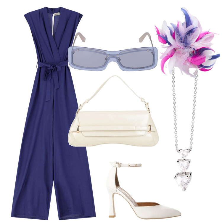 Outfit donna - Total look #2182560. Stile Chic per Cerimonia. Abbinamento con borse a mano, collane, décolleté, tute, accessori per capelli, occhiali da sole.