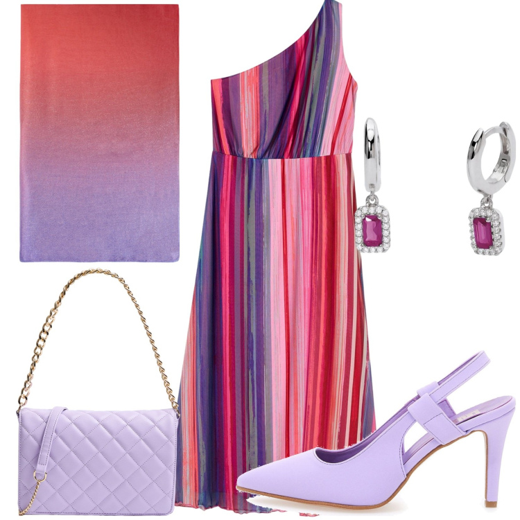 Outfit donna - Total look #2182574. Stile Glamour per Serata fuori. Abbinamento con vestiti asimmetrici, borse a tracolla, orecchini, décolleté, stole.