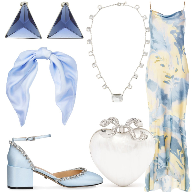 Outfit donna - Total look #2182575. Stile Glamour per Cerimonia. Abbinamento con orecchini, vestiti lunghi, collane, foulard, décolleté, pochette.