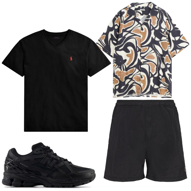 Outfit uomo - Fantasia. Stile Casual per Tutti i giorni. Abbinamento con sneakers, camicie a manica corta, t-shirt, shorts.