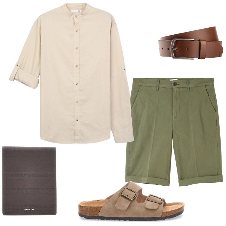 Outfit uomo - Short sartoriali. Stile Urban per Tutti i giorni. Abbinamento con cinture, bermuda, camicie, portafogli, sandali.